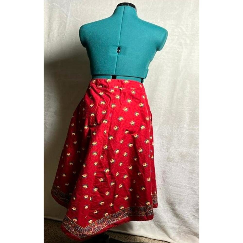 Ralph Lauren Asymmetrical Midi Skirt Size 12 Red Floral Rose Cottage Country - Picture 4 of 8